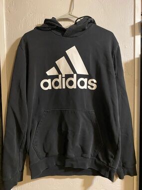 adidas Black Pullover Hoodie with White Logo